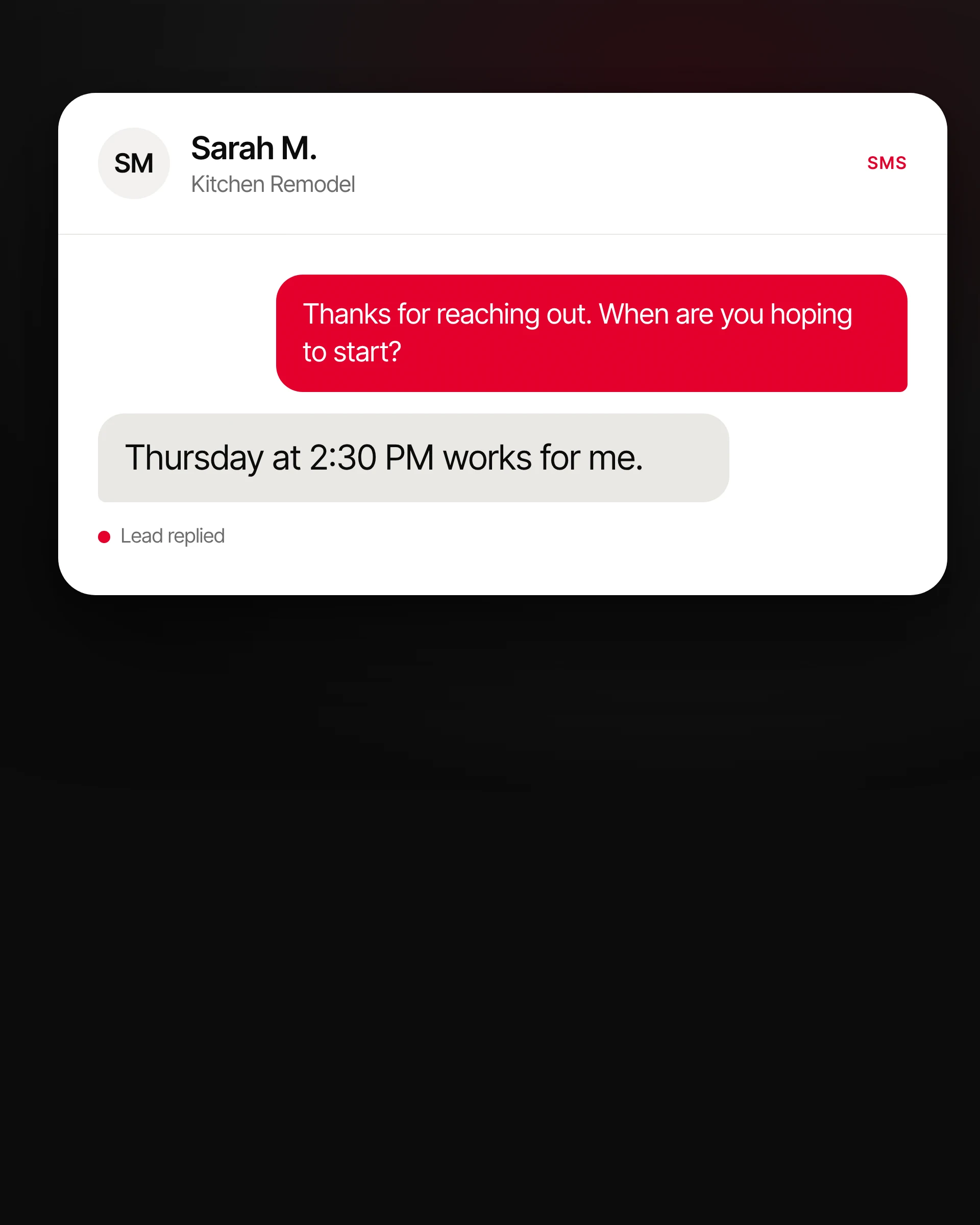 Homeowner reply: Thursday at 2:30 PM works for me.